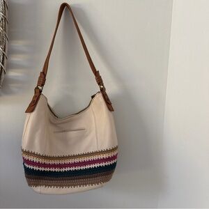 Th Sak Sequoia Crochet Leather Hobo BagStylish Cream and Brown